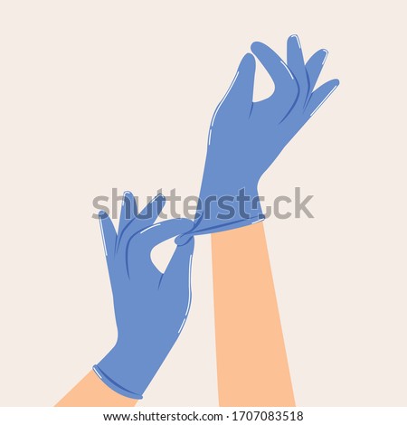 Hands putting glove for protect virus, Wearing a glove for safety concept.