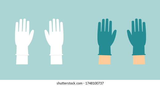 Hands putting on protective gloves. green color and black and white line