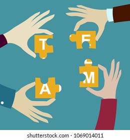 Hands putting puzzle pieces together, Team work