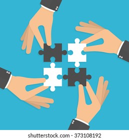 Hands Putting Puzzle Pieces Together Teamwork Stock Vector (Royalty ...