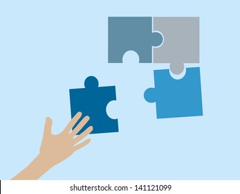 Hands and puzzle. Business concept.