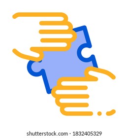 Vector de iconos del rompecabezas de manos. Signo de rompecabezas de mano de contorno. Ilustración de símbolo de contorno aislado