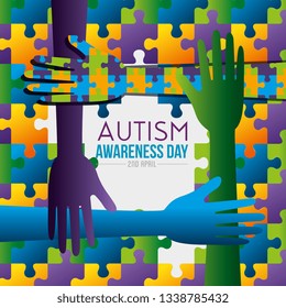 hands and puzzles background to autism day