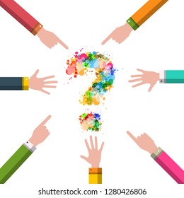 Hands with Question Mark. Vector Mystery Design. Business Solution Concept.