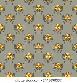 Hands with Radiation sign vector concept colored seamless pattern