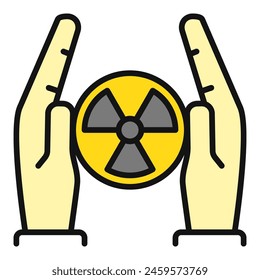 Manos y Vector de radiación Icono o signo de color de concepto radiactivo