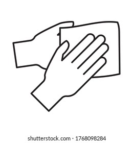 manos con diseño de iconos de estilo de línea de trapo, servicio de limpieza lavado hogar y tema de higiene Ilustración de vectores