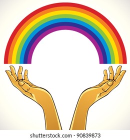 Hands With Rainbow Vector Illustration.