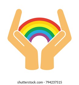 Hands with  rainbow vector illustration .Lgbt flag rainbow heart shape