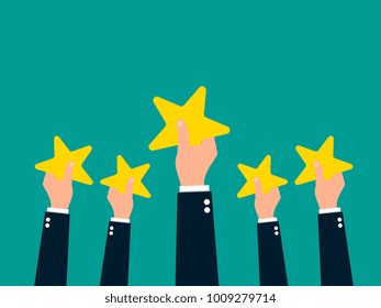 hands raise to the top of the star on a blue background