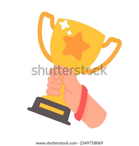 Hands raise the trophy. Winning the number one sports game competition