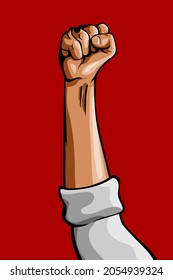 
Hands raised air on red background fighting for human rights