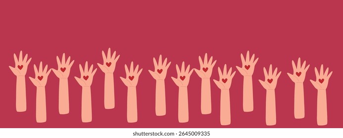 Hands Raised with Hearts for Collective Support