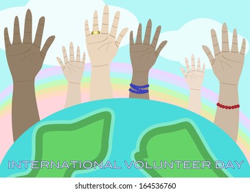 Hands raised into air, celebrating International Volunteer Day