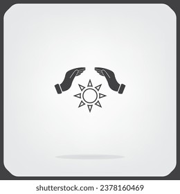 hands raised over the sun. vector illustration.