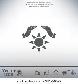 hands raised over the sun. vector illustration.