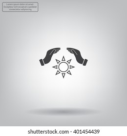 hands raised over the sun. vector illustration.