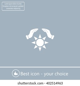 hands raised over the sun. vector illustration.