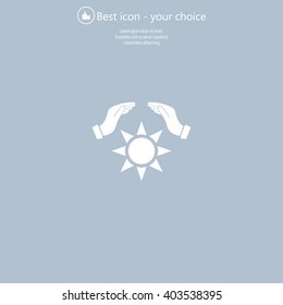 hands raised over the sun. vector illustration.