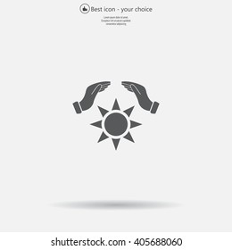 hands raised over the sun. vector illustration.