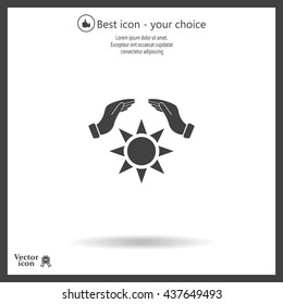 hands raised over the sun. vector illustration.