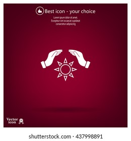 hands raised over the sun. vector illustration.