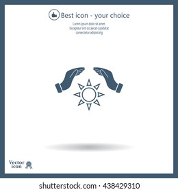 hands raised over the sun. vector illustration.