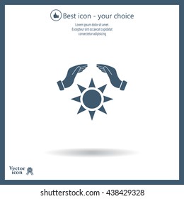 hands raised over the sun. vector illustration.