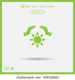 hands raised over the sun. vector illustration.