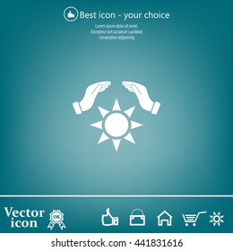 hands raised over the sun. vector illustration.