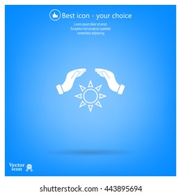 hands raised over the sun. vector illustration.