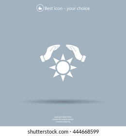 hands raised over the sun. vector illustration.