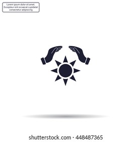 hands raised over the sun. vector illustration.