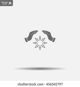 hands raised over the sun. vector illustration.