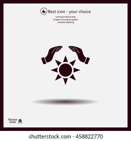 hands raised over the sun. vector illustration.