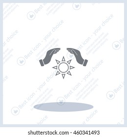 hands raised over the sun. vector illustration.