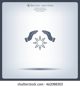 hands raised over the sun. vector illustration.