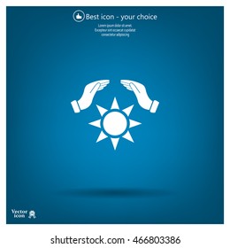 hands raised over the sun. vector illustration.