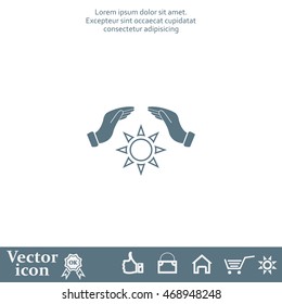 hands raised over the sun. vector illustration.