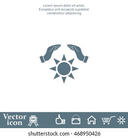 hands raised over the sun. vector illustration.