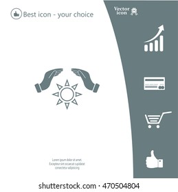 hands raised over the sun. vector illustration.