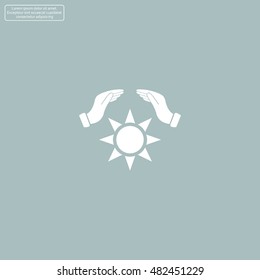 hands raised over the sun. vector illustration.