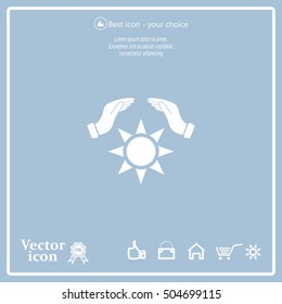 hands raised over the sun. vector illustration.