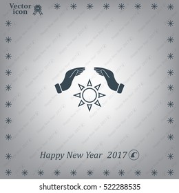 hands raised over the sun. vector illustration.