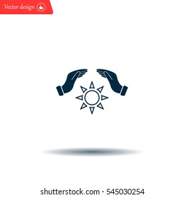 hands raised over the sun. vector illustration.