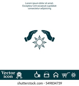 hands raised over the sun. vector illustration.