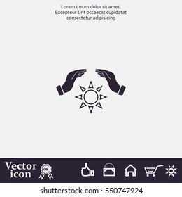 hands raised over the sun. vector illustration.