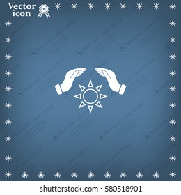 hands raised over the sun. vector illustration.