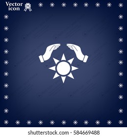 hands raised over the sun. vector illustration.