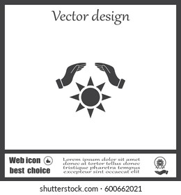 hands raised over the sun. vector illustration.